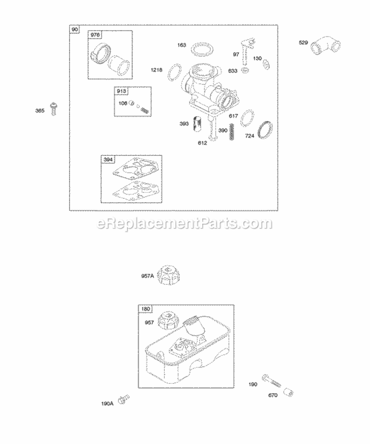 Carburetor Fuel Supply Diagram and Parts List for 09T802-0113-B1  Briggs and Stratton Engine